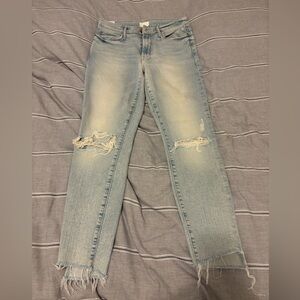 MOTHER Light Blue Distressed Ankle Jeans
